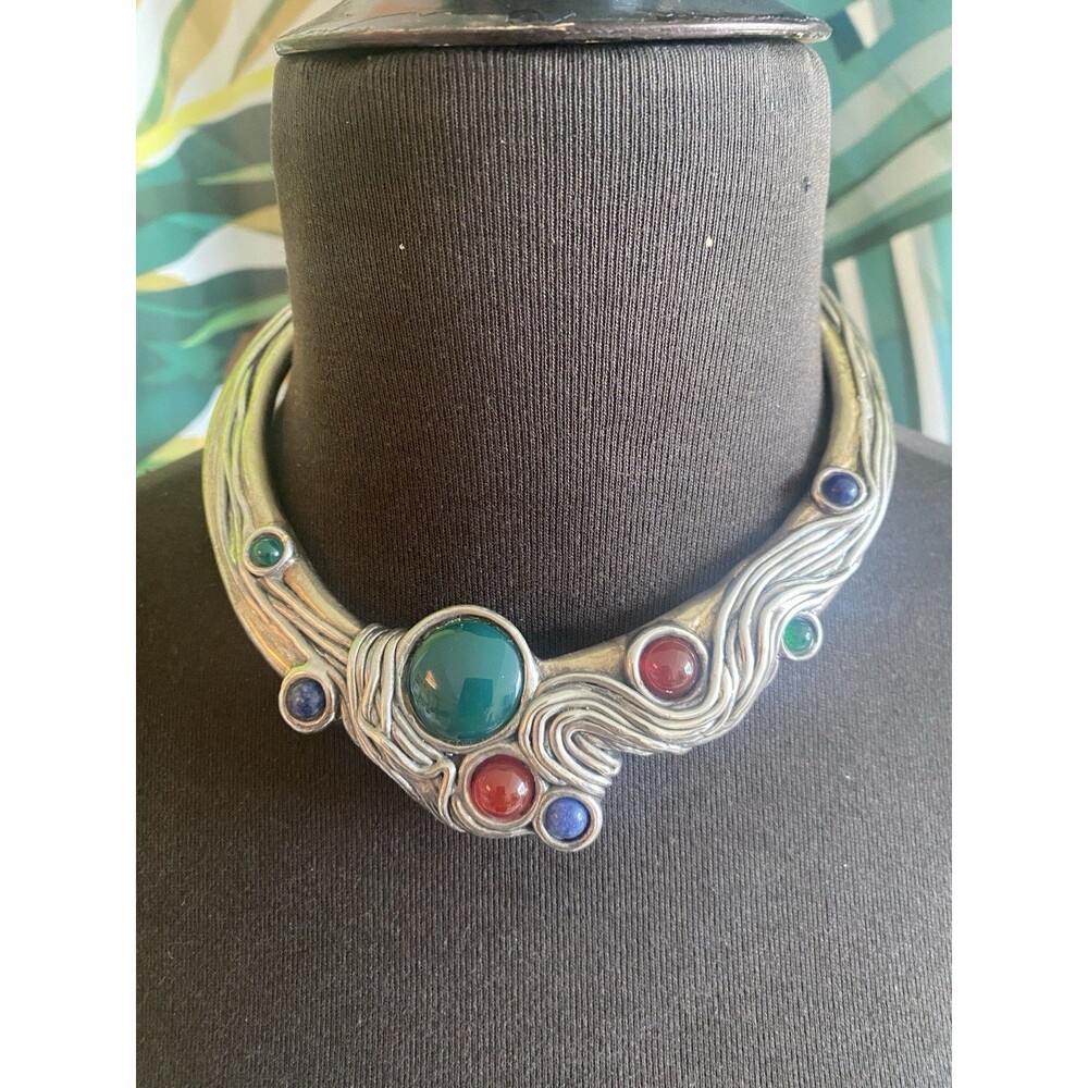 Bat-Ami Israel .925 Spaghetti Style Modernist Choker With Stones